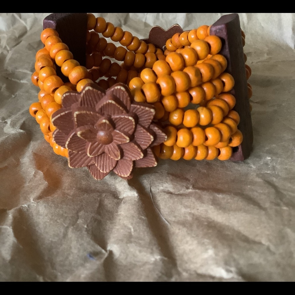 COPY - Orange and Wood Color Wood Bracelet